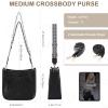 Kasqo Crossbody Bag for Women,Trendy Vegan Leather Handbags Hobo Purse Ladies Shoulder Bags With 2 Adjustable Guitar Strap for Travel Work Daily Black view 2
