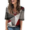 2025 Elbow Length Tops for Women V Neck T Shirts Casual Half Sleeve Tops Basic Summer Tees Light Red view 1