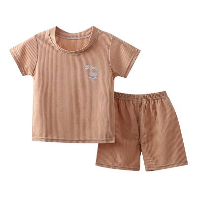Children's Ice Silk Short Sleeve Set Cartoon Pattern Outfit Clothes Suit Boys And Girls ajamas (Brown, 4-5 Years)