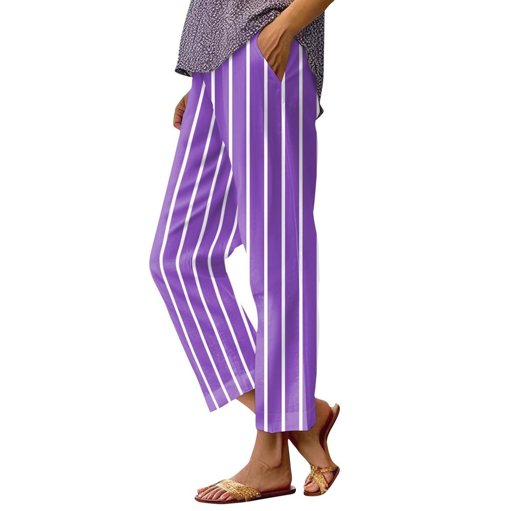 Baggy Linen Capri Pants 's Linen Pants Casual Pants 2024 Summer Drawstring Elastic Waist Trousers with Pockets Lounge Fashion Straight Pants Linen Clothes for Women Petite