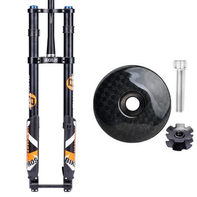 BUCKLOS 29 inch Bike Air Suspension Inverted Downhill ForkThru Axle Boost 15x110mm Travel 180mm Tapered Forks & Shiny Carbon Fiber Headset Top Cap and Star Nut.