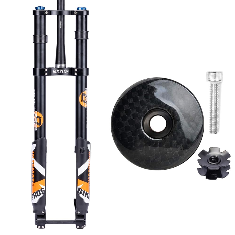 BUCKLOS 29 inch Bike Air Suspension Inverted Downhill ForkThru Axle Boost 15x110mm Travel 180mm Tapered Forks & Shiny Carbon Fiber Headset Top Cap and Star Nut.