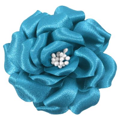 3.15 Inches Elegant Beige Satin Flower hair clip | Perfect for Weddings & Parties | Feature Soft Petals with Pearl Center for a Timeless Look | Lightweight, Durable & Easy to Match Any Outfit Cerulean