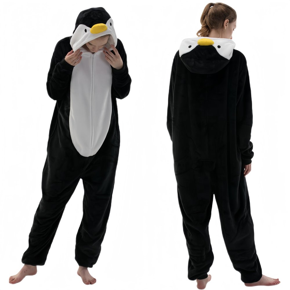 COSUSKET Snug Fit Unisex Adult Onesie Pajamas, Flannel Penguin Cosplay Animal One Piece Halloween Costume Sleepwear Homewear