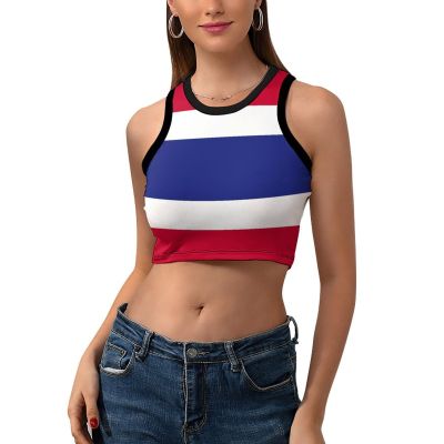 Adugen Origei Women's Performance Stretchy Thailand Flag Sports Workout Running Top Vest 2XL