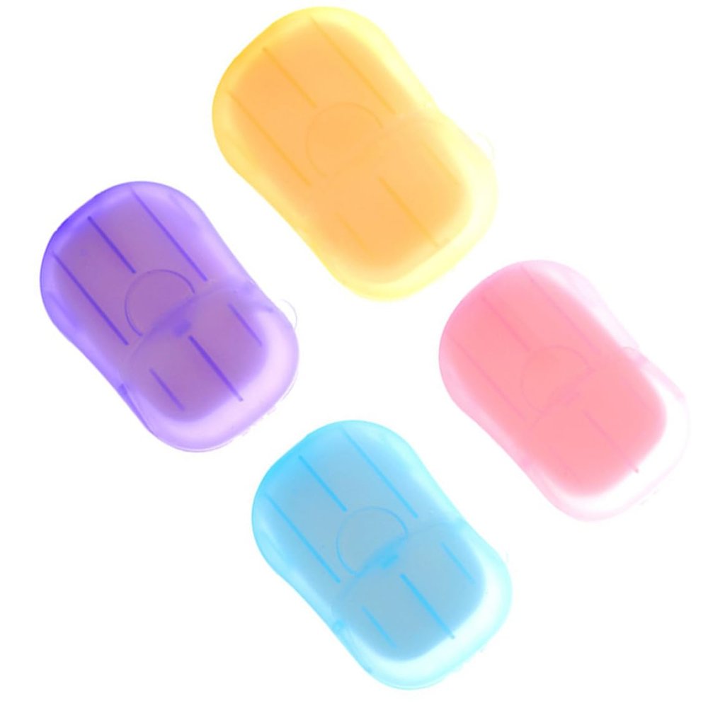 Muzrunq Disposable Paper Soap Mini Paper Soap Case Travel Washing Hand Bath Toiletry Paper Soap Sheets Portable for Outdoor Camping Hiking 1Box 20 Sheets (Random).