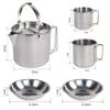5-Piece Set of Outdoor Stainless Steel Kettle Folding Hanging Pot Camping Cookware Supplies view 2