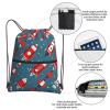 YQxwJL Cartoon Rockets Print Sports Drawstring Backpack with Zipper Pocket Gym Cinch Sack Bag for Men Women view 3