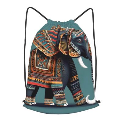 YQxwJL aztec elephant pattern Print Sports Drawstring Backpack with Zipper Pocket Gym Cinch Sack Bag Unisex Backpack