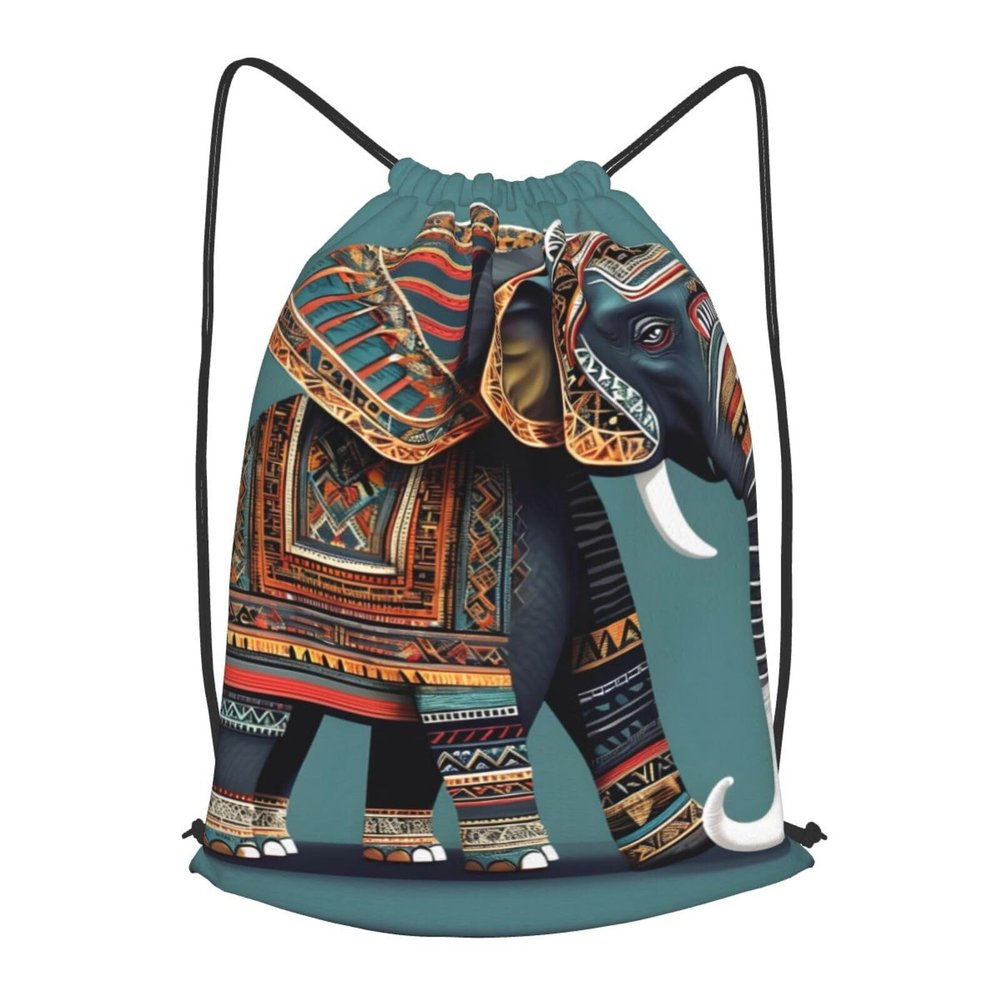 YQxwJL aztec elephant pattern Print Sports Drawstring Backpack with Zipper Pocket Gym Cinch Sack Bag Unisex Backpack