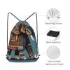 YQxwJL aztec elephant pattern Print Sports Drawstring Backpack with Zipper Pocket Gym Cinch Sack Bag Unisex Backpack view 3