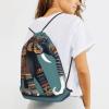 YQxwJL aztec elephant pattern Print Sports Drawstring Backpack with Zipper Pocket Gym Cinch Sack Bag Unisex Backpack view 4