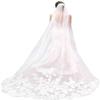 WOWBRIDAL Bride Wedding Lace Sequin Pearl Veils Long Cathedral Veil Soft Tulle Bridal Veils with Metal Comb 118" view 1