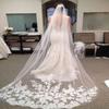 WOWBRIDAL Bride Wedding Lace Sequin Pearl Veils Long Cathedral Veil Soft Tulle Bridal Veils with Metal Comb 118" view 2