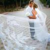 WOWBRIDAL Bride Wedding Lace Sequin Pearl Veils Long Cathedral Veil Soft Tulle Bridal Veils with Metal Comb 118" view 3