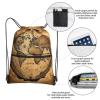 YQxwJL Ancient Map World Globe Print Sports Drawstring Backpack with Zipper Pocket Gym Cinch Sack Bag for Men Women, Black view 3