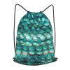 YQxwJL Mermaid Teal Fish Scale Print Sports Drawstring Backpack with Zipper Pocket Gym Cinch Sack Bag Unisex Backpack, Medium, Black view 1