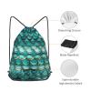 YQxwJL Mermaid Teal Fish Scale Print Sports Drawstring Backpack with Zipper Pocket Gym Cinch Sack Bag Unisex Backpack, Medium, Black view 3