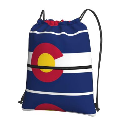 YQxwJL Colorado state flag Print Sports Drawstring Backpack with Zipper Pocket Gym Cinch Sack Bag for Men Women, Black