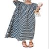chouyatou Women's Casual Gingham Loose-Fit Swing Dress Cotton Lantern Puff Sleeve Plaid Midi Long Dress (Medium,Black White) view 1