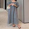 chouyatou Women's Casual Gingham Loose-Fit Swing Dress Cotton Lantern Puff Sleeve Plaid Midi Long Dress (Small,Black White) view 2