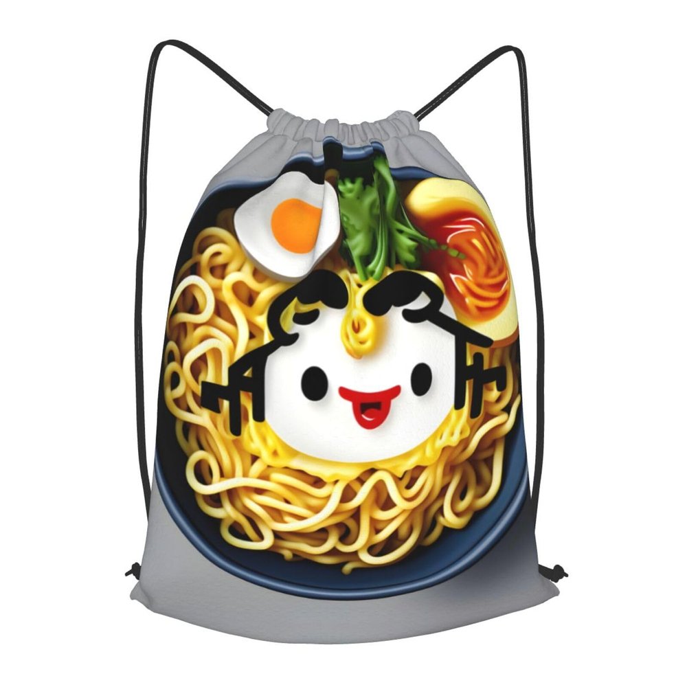 YQxwJL Egg Cup Noodle Ramen Print Sports Drawstring Backpack with Zipper Pocket Gym Cinch Sack Bag Unisex Backpack