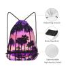 YQxwJL Palm Tree Purple Sunsets Print Sports Drawstring Backpack with Zipper Pocket Gym Cinch Sack Bag Unisex Backpack view 3
