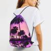 YQxwJL Palm Tree Purple Sunsets Print Sports Drawstring Backpack with Zipper Pocket Gym Cinch Sack Bag Unisex Backpack view 4