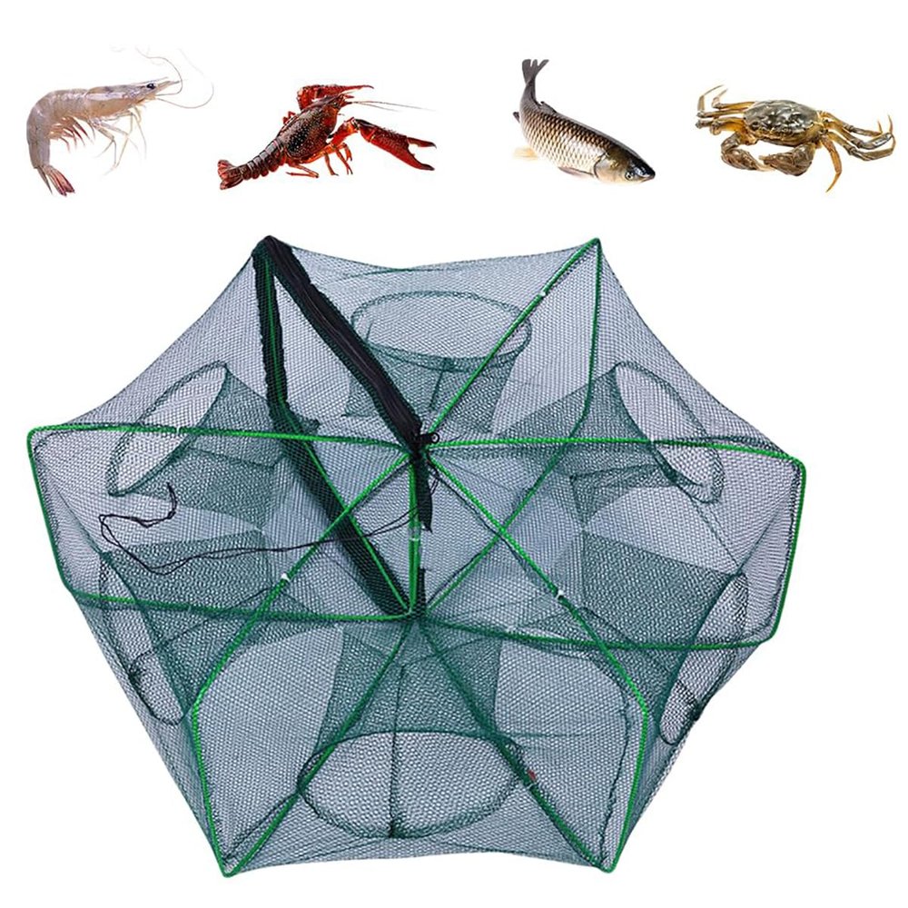 Generic The Magic Foldable Fishing Trap, Auto-Foldable Strengthened Fishing Trap Net Fishing Kit,Fishing Bait Trap Portable Fishing Net for Crab Crayfish Fish Minnow Shrimp (6 Holes)