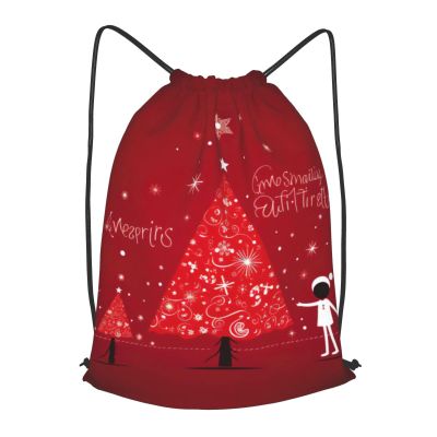 YQxwJL Christmas Decoration Background Print Sports Drawstring Backpack with Zipper Pocket Gym Cinch Sack Bag Unisex Backpack