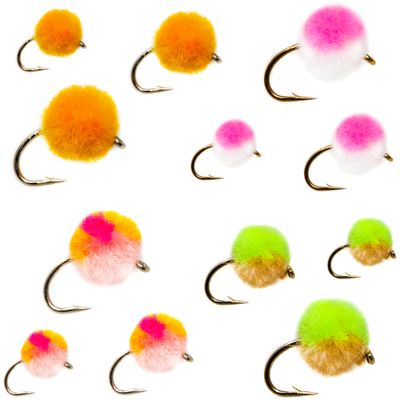 12 Glo Bug Egg Pro Pack 1, Fly Fishing Egg Pattern Wet Nymph Fly Fishing Flies for Trout, Bass, Panfish and Other Freshwater Fish