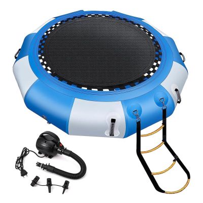 Inflatable Swim Platform Water Trampoline for Lake, Recreational Water Bouncer Floating Trampoline with 4-Step Rope Ladder for Adults/Kids
