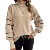 ZYYWAN Women's long-sleeved striped turtleneck loose sweater top knitted pullover (US, Alpha, X-Large, Regular, Regular, apricot) view 1