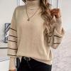 ZYYWAN Women's long-sleeved striped turtleneck loose sweater top knitted pullover (US, Alpha, X-Large, Regular, Regular, apricot) view 2