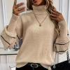 ZYYWAN Women's long-sleeved striped turtleneck loose sweater top knitted pullover (US, Alpha, X-Large, Regular, Regular, apricot) view 3