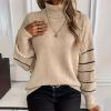 ZYYWAN Women's long-sleeved striped turtleneck loose sweater top knitted pullover (US, Alpha, X-Large, Regular, Regular, apricot) view 4