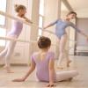 Daydance Lined Purple Ballet Leotards for Toddler Girls, Short Sleeve Spandex Dance Wear Bodysuit view 3