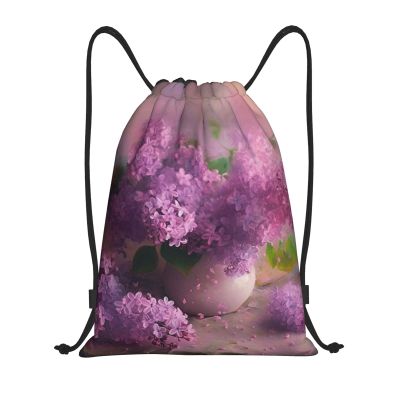 BTCOWZRV Drawstring Backpack Lilac Flowers Drawstring Bags Gym Bags for Men Women Draw String Bags Yoga Cinch Bag