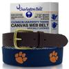 Charleston Belt Clemson University Tigers Officially Licensed Orange Paw Embroidery on Navy Blue Canvas Web Mens Belt (40) view 3