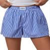 LOMON Womens Boxer Shorts Casual Summer 2026 Pajama Lounge Sleep Pj Striped Shorts Y2K Beach Bottoms (Blue White Striped M) view 1