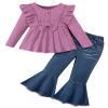 Sislerew Toddler Girl Clothes Solid Color Ruffle Bowtie Top and Flare Pants Headband 2Pcs Winter Baby Girl Outfits (Purple, 12-18Months) view 1