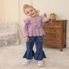 Sislerew Toddler Girl Clothes Solid Color Ruffle Bowtie Top and Flare Pants Headband 2Pcs Winter Baby Girl Outfits (Purple, 12-18Months) view 3