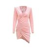 NineFit Basics Women'S Sexy Long Sleeve Velvet Ruched Dress V Neck Cocktail Party Evening Club Maxi Dress Fall Wedding Guest Dresses (Large,Pink) view 1