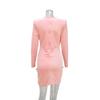 NineFit Basics Women'S Sexy Long Sleeve Velvet Ruched Dress V Neck Cocktail Party Evening Club Maxi Dress Fall Wedding Guest Dresses (Large,Pink) view 4