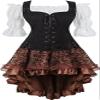 Renaissance Costume Women Set Pirate Vest Shirt Viking Medieval Chemise Dress Peasant Tops Irish Black 3XL