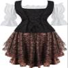 Renaissance Costume Women Set Pirate Vest Shirt Viking Medieval Chemise Dress Peasant Tops Irish Black 3XL view 3