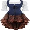 Renaissance Faire Costume Women Medieval Pirate Shirts Vest 3 Pcs Viking Lace-up Waistcoat Cosplay Blue M view 1