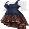 Renaissance Faire Costume Women Medieval Pirate Shirts Vest 3 Pcs Viking Lace-up Waistcoat Cosplay Blue M view 2