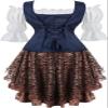 Renaissance Faire Costume Women Medieval Pirate Shirts Vest 3 Pcs Viking Lace-up Waistcoat Cosplay Blue M view 3
