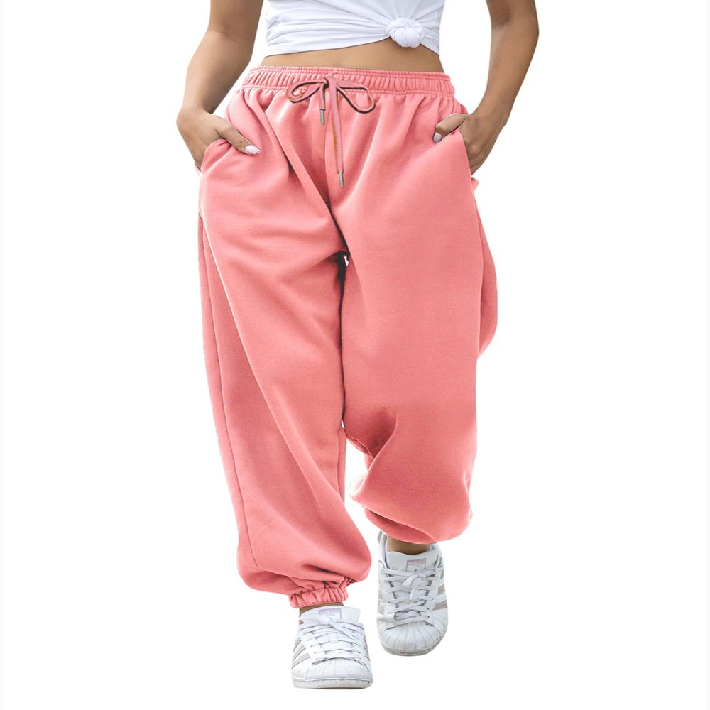 Gvraslvet Women Dance Sweatpants Cinch Bottom Sweatpants Pockets High Waist Sporty Gym Athletic Fit Jogger Pants Lounge Pants Pink M